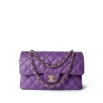 22P Purple Lambskin Quilted Classic Flap Small LGHW - Image 12