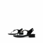 22A Black/White Patent Calfskin Camellia Thong Sandals Size 38 - Image 6