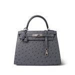 Kelly Sellier 28 Horseshoe (HSS) Gris Agate/Bleu Nuit Ostrich Palladium Plated Y Stamp