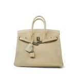 Birkin 25 Parchemin / Light Beige Togo Palladium Plated M Square Stamp - Image 10