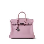 Birkin 25 Rose Sakura Swift Palladium Plated T Stamp