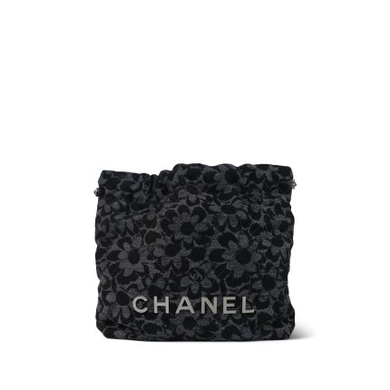 24B Black Floral Denim Quilted Mini 22 Bag SHW