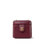 24K Burgundy Lambskin Quilted Mini Vanity Case With Chain GHW