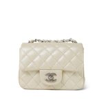 Glittery Ivory Caviar Quilted Mini Square Flap SHW