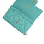 24C Turquoise Caviar Quilted Card Holder Light Gold Hardware - Image 4