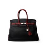 Birkin 35 Black/Red Togo Palladium Plated [N] Stamp - Image 11