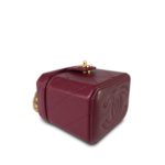 24K Burgundy Lambskin Quilted Mini Vanity Case With Chain GHW - Image 9