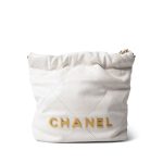 White Calfskin Quilted Mini 22 Bag Antique Gold Hardware - Image 2