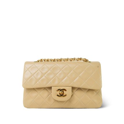Light Beige Lambskin Quilted Classic Flap Small Gold Hardware