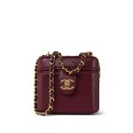 24K Burgundy Lambskin Quilted Mini Vanity Case With Chain GHW - Image 13