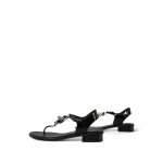 22A Black/White Patent Calfskin Camellia Thong Sandals Size 38 - Image 3