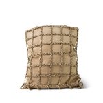 Beige Suede Chain Frame Shopping Tote Light Gold Hardware - Image 3