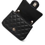 Black Lambskin Quilted Pearl Crush Mini Square Flap Light Gold Hardware - Image 14