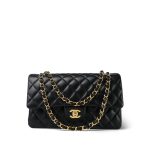 Black Lambskin Quilted Classic Flap Medium Gold Hardware - Image 11