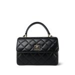 Black Lambskin Quilted Trendy CC Flap Small Light Gold Hardware