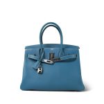 Birkin 30 Blue Jean Swift Palladium Plated J Square Stamp - Image 9