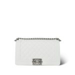 23P White Caviar Quilted Boy Bag Old Medium Aged Silver Hardware