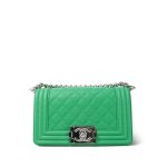 Green Caviar Quilted Boy Bag Small Silver Hardware