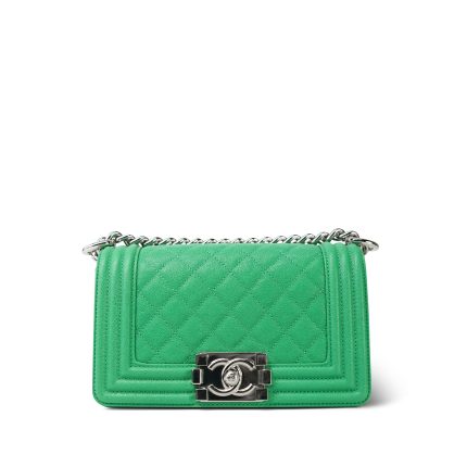 Green Caviar Quilted Boy Bag Small Silver Hardware