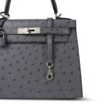 Kelly Sellier 28 Horseshoe (HSS) Gris Agate/Bleu Nuit Ostrich Palladium Plated Y Stamp - Image 22