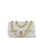23S White/Light Yellow/Multicolor Sequin Tweed Quilted Mini Rectangular Flap Light Gold Hardware - Image 13