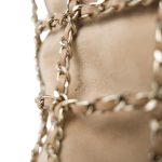 Beige Suede Chain Frame Shopping Tote Light Gold Hardware - Image 4