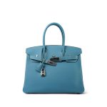 Birkin 30 Bleu Jean Togo Palladium Plated E Square Stamp - Image 12
