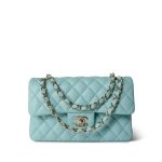 19C Tiffany Blue Caviar Quilted Classic Flap Small Light Gold Hardware - Image 2