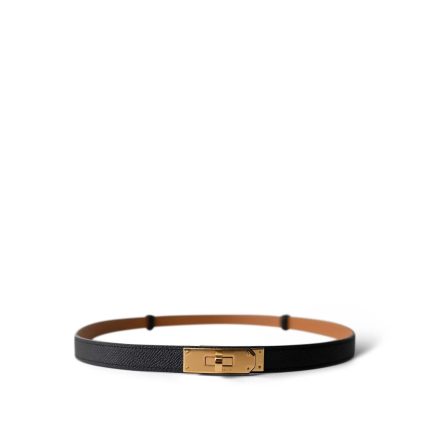 Kelly Belt Noir Epsom Gold Plated Y Stamp