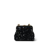 24A Black Sequin Tweed Lambskin Bow Clutch With Chain Aged Gold Hardware - Image 4