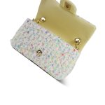 23S White/Light Yellow/Multicolor Sequin Tweed Quilted Mini Rectangular Flap Light Gold Hardware - Image 15