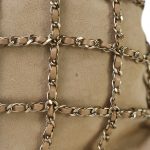 Beige Suede Chain Frame Shopping Tote Light Gold Hardware - Image 7