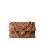 22S Caramel Lambskin Quilted Classic Flap Small Light Gold Hardware - Image 16