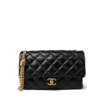 Black Lambskin Quilted Pillow Crush Single Flap Bag Aged Gold Hardware