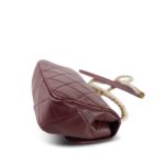 Burgundy Calfskin Quilted Pearl Chain Single Flap Bag Aged Gold Hardware - Image 9