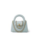 Light Blue Aged Calfskin Quilted Nano Kelly Shopper Aged Gold Hardware - Image 10