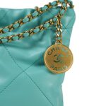 24C Turquoise Calfskin Quilted Mini 22 Bag Aged Gold Hardware - Image 15