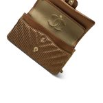 18C Bronze Chevron Calfskin Quilted Classic Flap Medium Aged Gold Hardware - Image 15