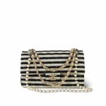 Ivory/Black Striped Coco Sailor Pearl Classic Flap GHW - Image 2