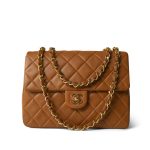 Vintage Caramel/Dark Brown Lambskin Quilted Square Flap Gold Hardware Mini - Image 2
