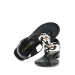 22A Black/White Patent Calfskin Camellia Thong Sandals Size 38 - Image 7