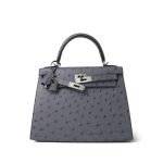 Kelly Sellier 28 Horseshoe (HSS) Gris Agate/Bleu Nuit Ostrich Palladium Plated Y Stamp - Image 12
