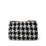 20S Ecru Black & White Ribbon Tweed Quilted 19 Flap Small Mixed Hardware - Image 3