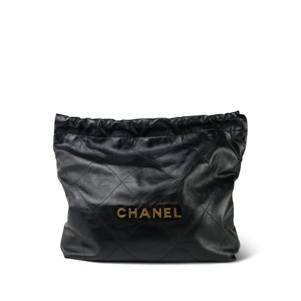 Black Calfskin Quilted 22 Hobo Bag Medium Aged Gold Hardware