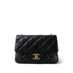 Black Lambskin Quilted Funky Town Flap Small Aged Gold Hardware