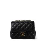 24B Black Lambskin Quilted Mini Square Flap Light Gold Hardware