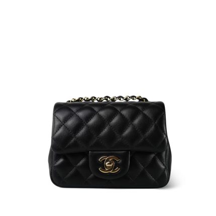 24B Black Lambskin Quilted Mini Square Flap Light Gold Hardware