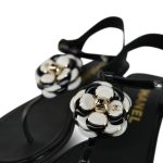 22A Black/White Patent Calfskin Camellia Thong Sandals Size 38 - Image 8
