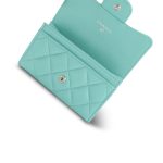 24C Turquoise Lambskin Quilted Flap Card Holder - Image 6