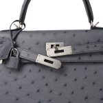 Kelly Sellier 28 Horseshoe (HSS) Gris Agate/Bleu Nuit Ostrich Palladium Plated Y Stamp - Image 19